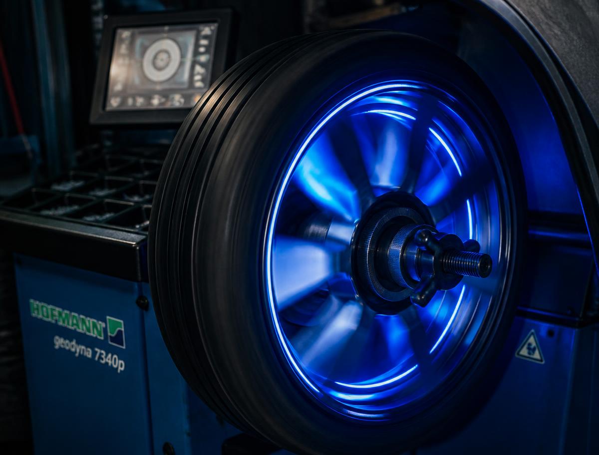 Roue sur machine d'équilibrage